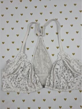 Victorias Secret white Lace Racerback Front close Unlined Plunge bra 36D